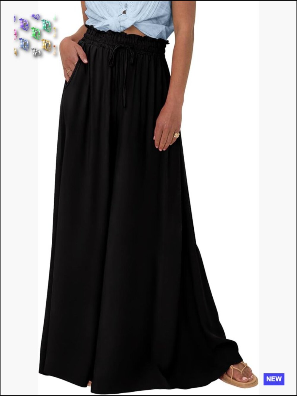 High Waist Wide Leg Palazzo Pants Casual Flowy Lounge Vacation Trousers with